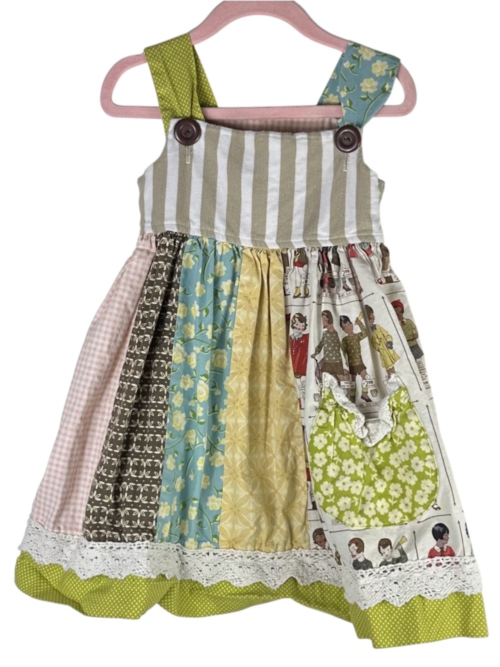 Persnickety Dress Girls Toddler Sz 2T Floral Gingham Striped Vibrant Cottage
